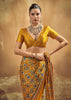 Golden Yellow Printed Satin Silk Saree