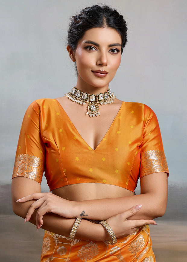 Jaffa Orange Woven Banarasi Silk Saree