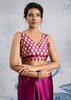 Fuchsia Purple Satin Silk Saree with Ajrakh Printed Pallu and Blouse