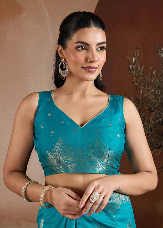 Horizon Blue Woven Banarasi Silk Saree