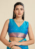 Deep Aqua Blue Woven Bronze Zari Paithani Silk Saree