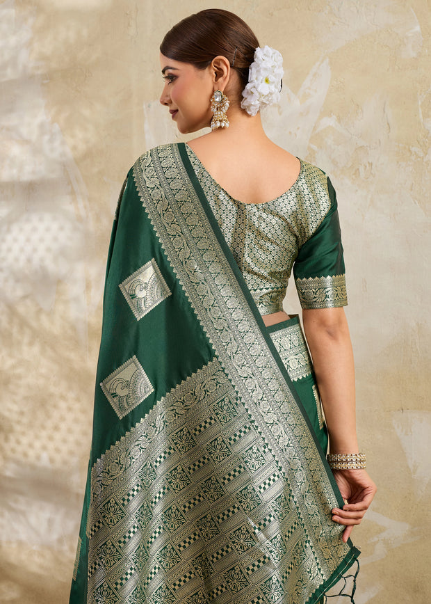Forest Green Woven Banarasi Silk Saree