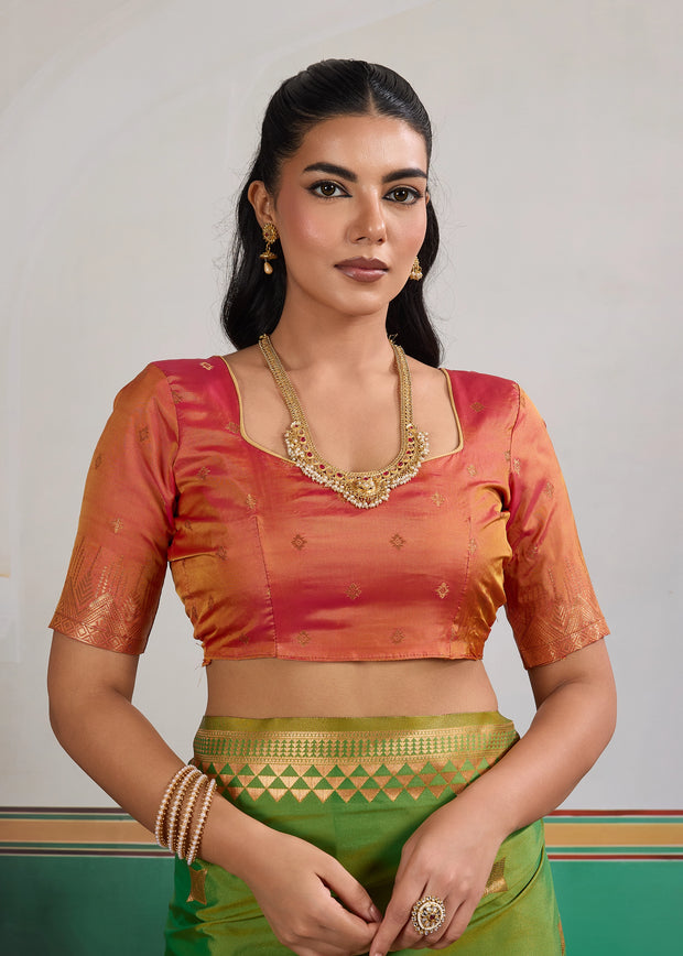 Summer Green Woven Silk Saree With Contrast Blouse
