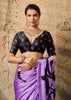 Lavender Purple Printed Satin Silk Saree