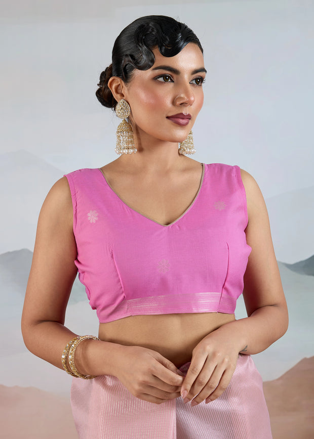 Baby Pink Woven Tissue Silk Saree