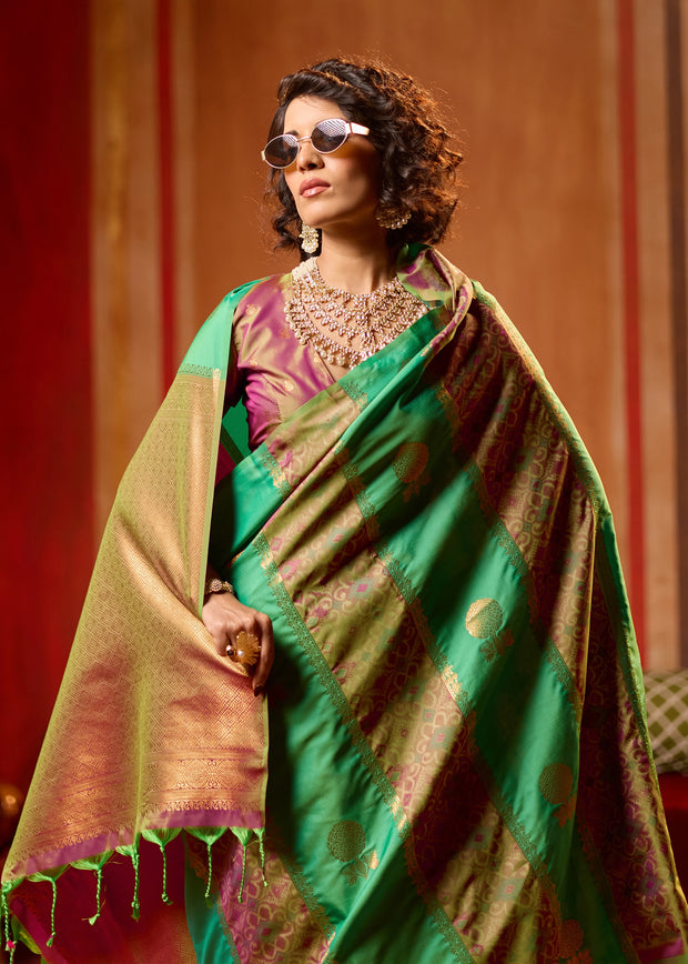 Green Purple Woven Banarasi Silk Saree
