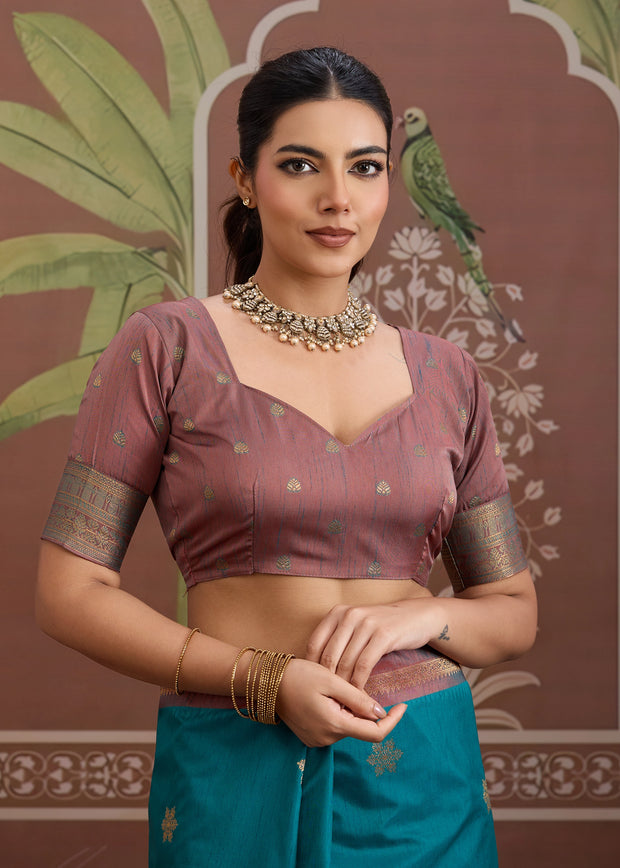 Teal Blue Woven Banarasi Tussar Silk Saree