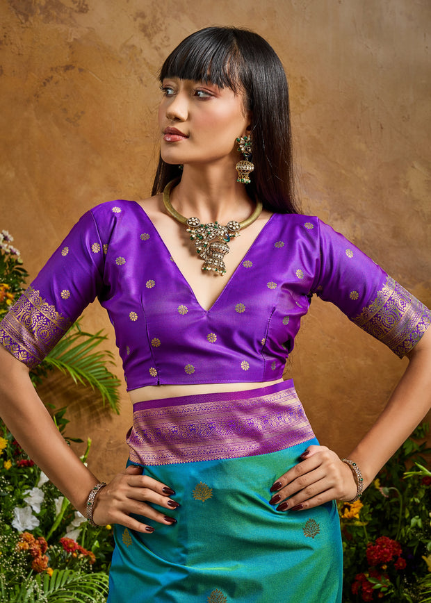 Swedish Blue Woven Banarasi Silk Saree
