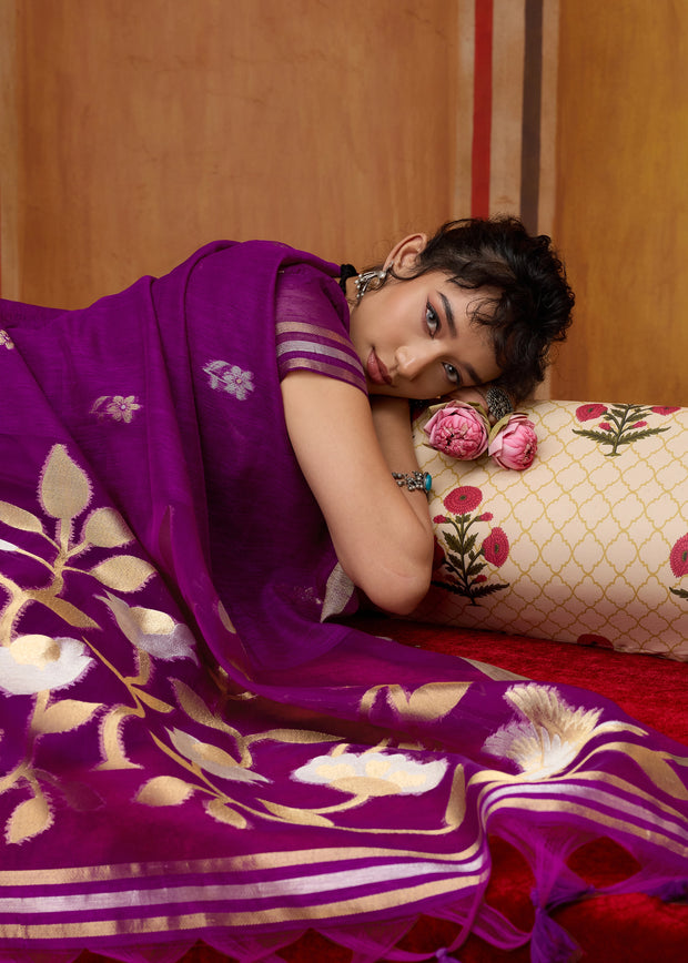 Dahlia Purple Woven Cotton Silk Saree