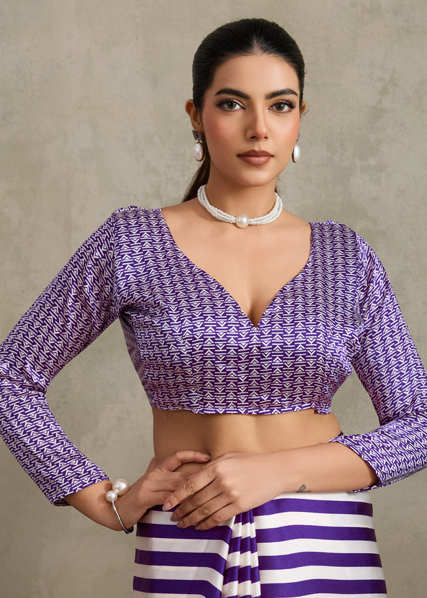 Purple Printed Satin Silk Saree