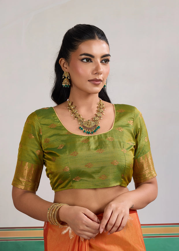 Bright Orange Woven Tussar Silk Saree