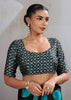 Teal Blue Printed Satin Silk Saree