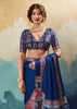 Nautical Blue Printed Satin Silk Saree