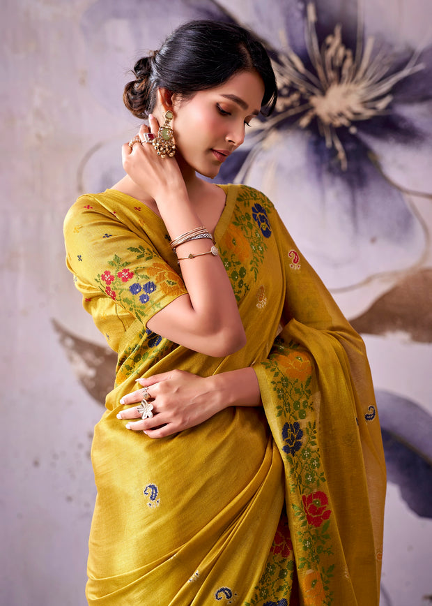 Spectra Yellow Woven Tissue Silk Saree