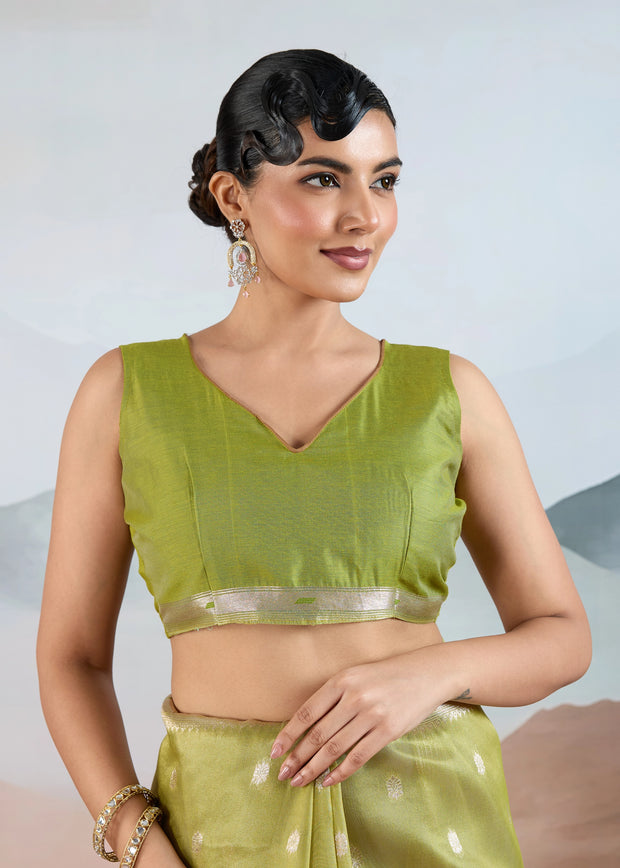 Pistachio Green Woven Banarasi Tissue Silk Saree