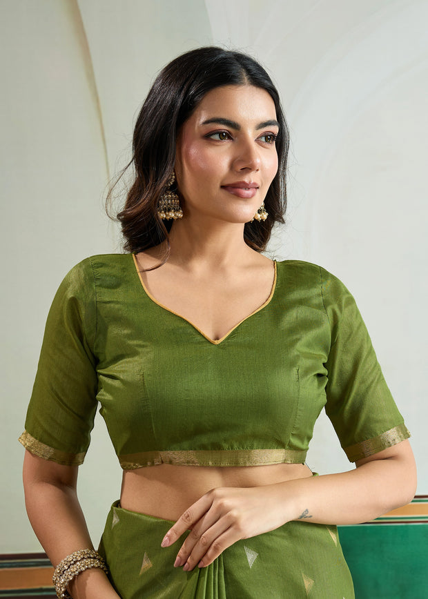 Medium Green Woven Tussar Silk Saree