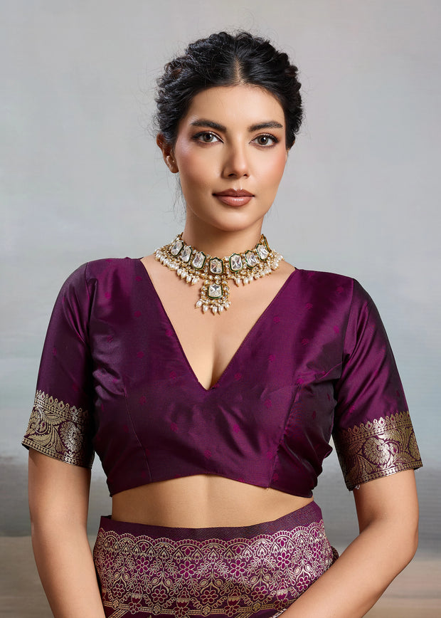 Plum Purple Woven Banarasi Silk Saree