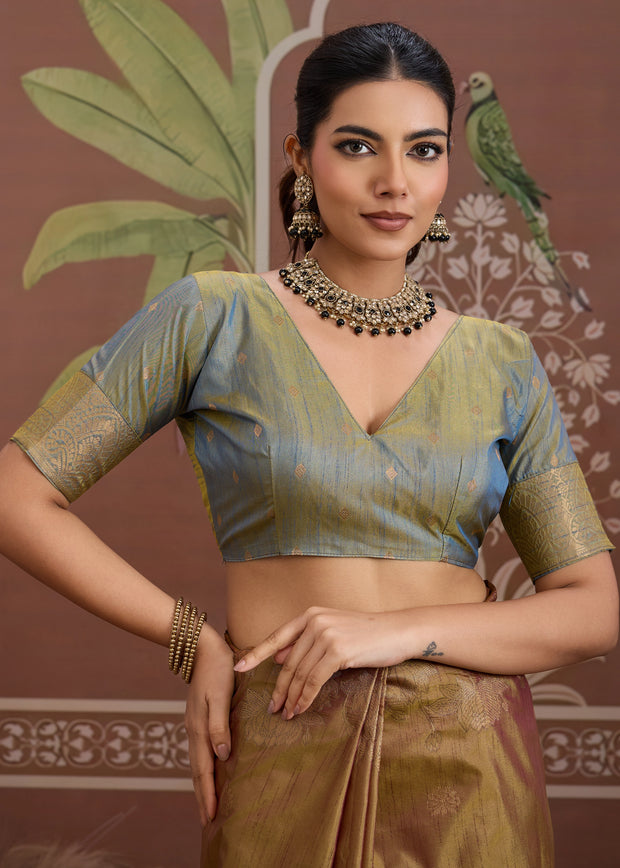 Mustard Gold Woven Tussar Silk Saree