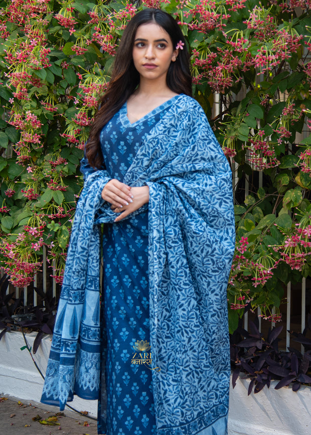 Indigo Blue Bloom Print Suit Set (10702035419329)