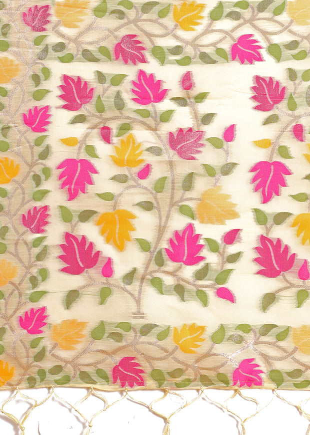 Off White Woven Linen Cotton Silk Saree