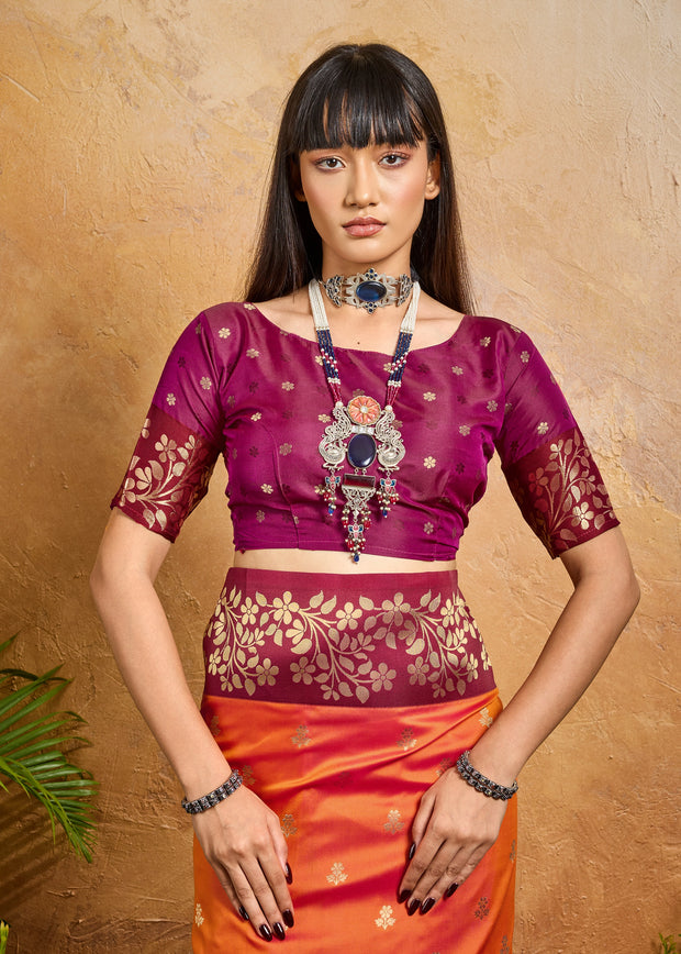 Sunshine Orange Woven Soft Silk Saree