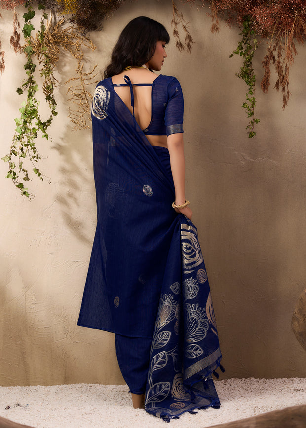 Deep Blue Woven Soft Silk Saree