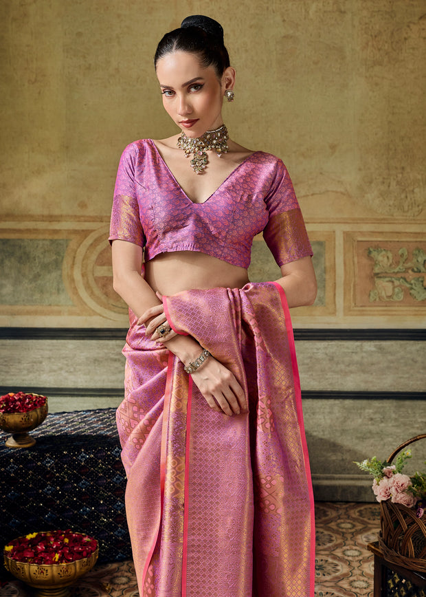 Raspberry Pink Woven Banarasi Silk Saree