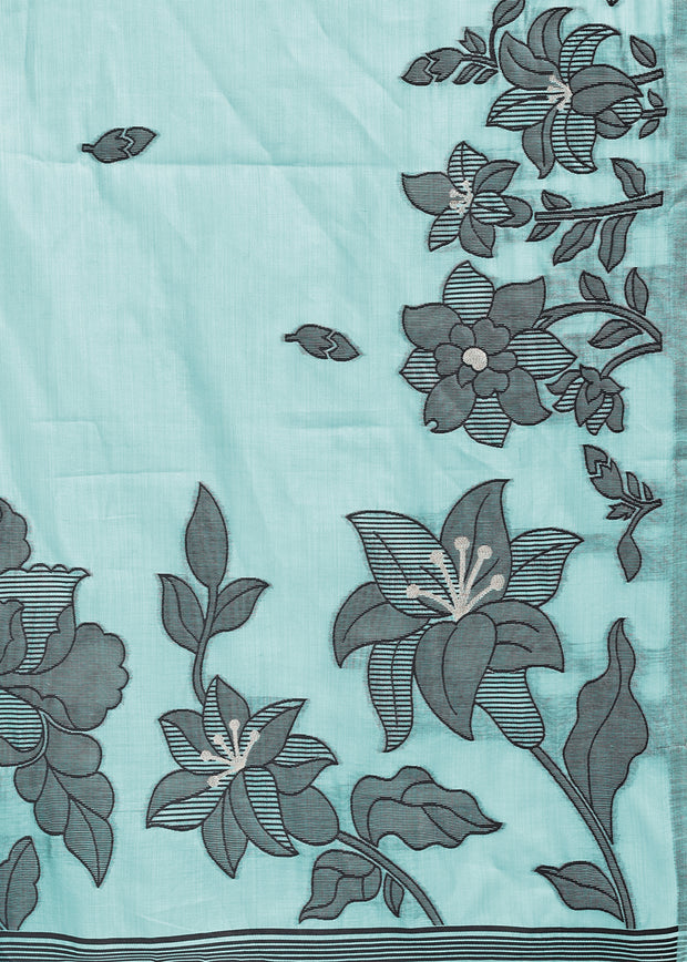 Radiance Blue Woven Cotton Linen Silk Saree