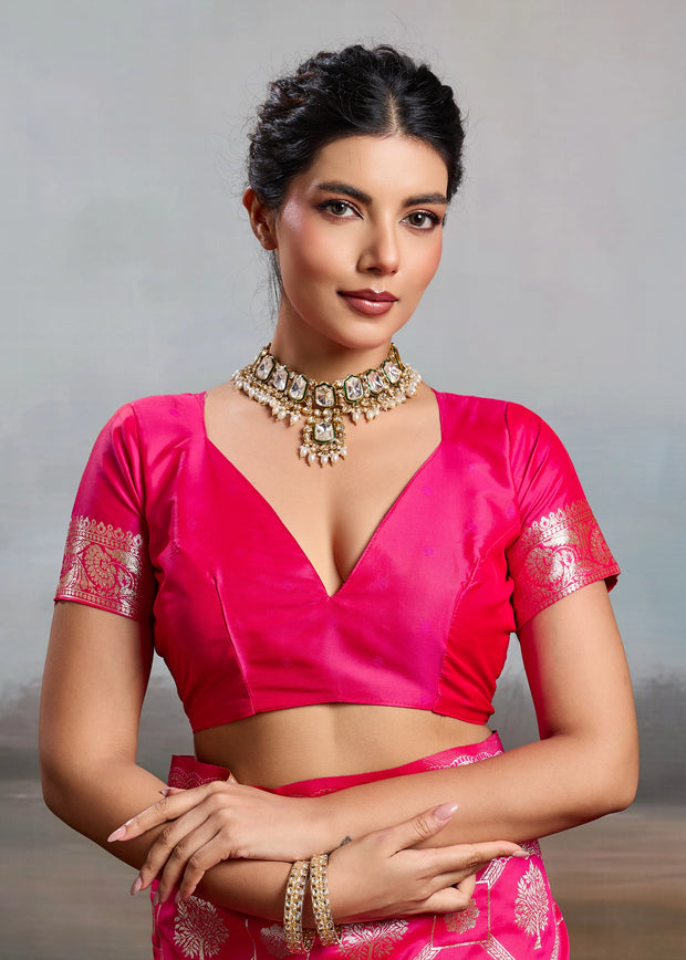 Fuchsia Pink Woven Banarasi Silk Saree