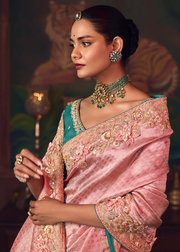 Ruby Pink Designer Embroidered Saree