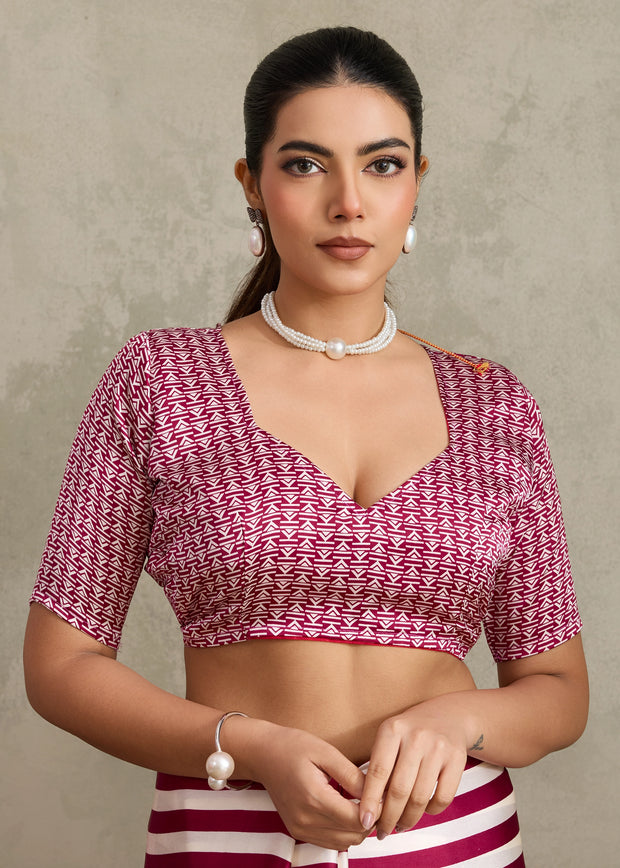 Mauve Pink Printed Satin Silk Saree