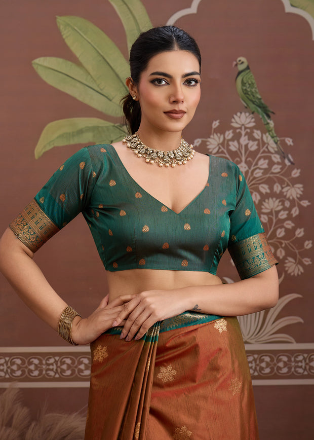 Hazel Brown Woven Banarasi Tussar Silk Saree