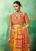 Yellow Printed Satin Silk Saree