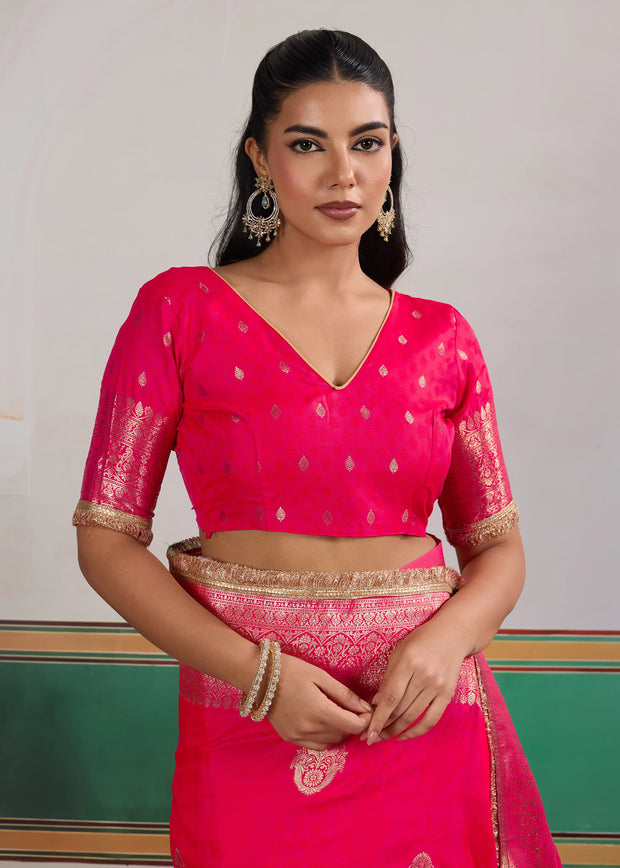Princess Pink Woven Banarasi Satin Silk Saree