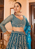 Persian Blue Embroidered Net Lehenga