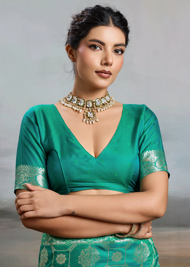 Antique Green Woven Banarasi Silk Saree