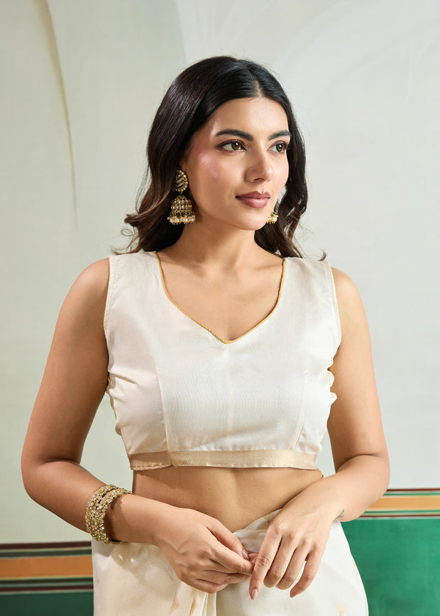 Snow White Woven Tussar Silk Saree