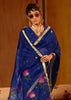 Navy Blue Woven Cotton Organza Saree