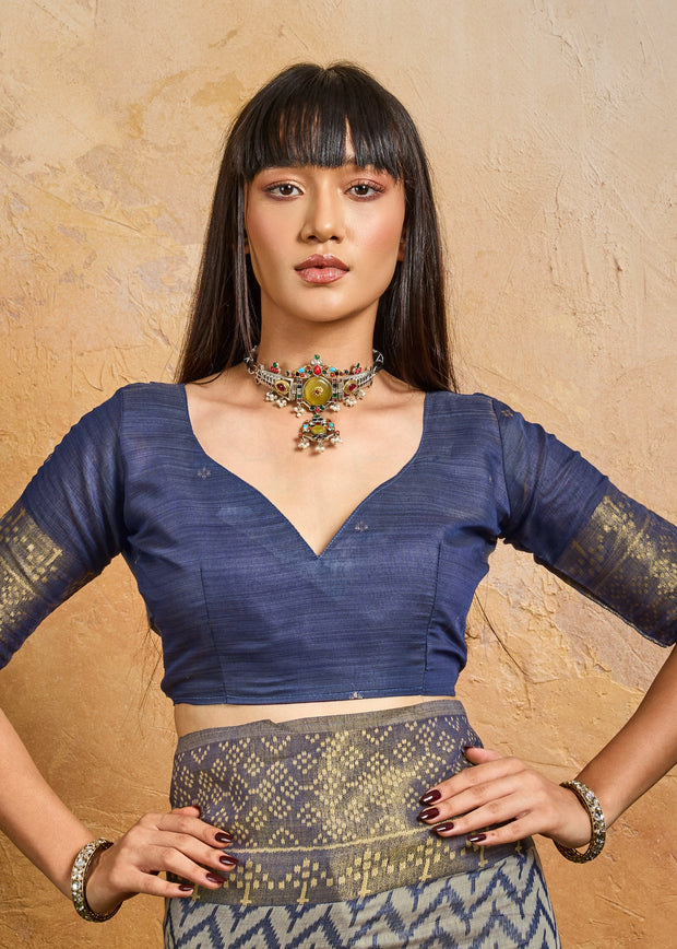 Blue Printed Patola Silk Saree