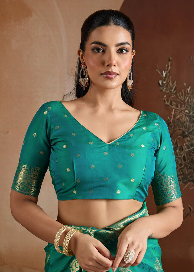 Marine Green Woven Banarasi Silk Saree