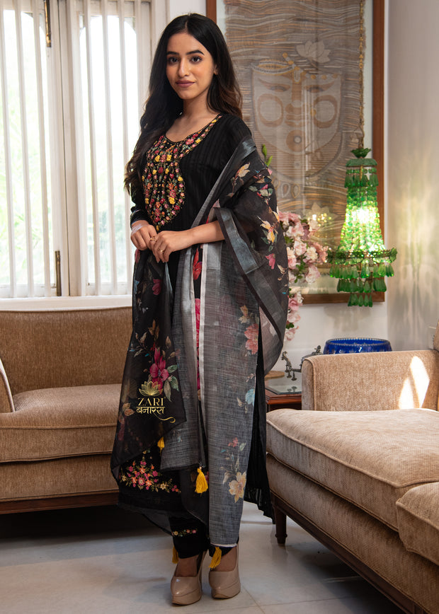 Black Floral Embroidered Suit Set (10702891548865)