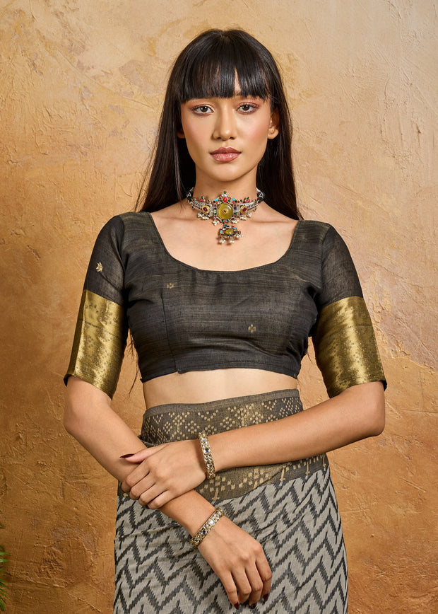 Fossil Grey Printed Patola Silk Saree