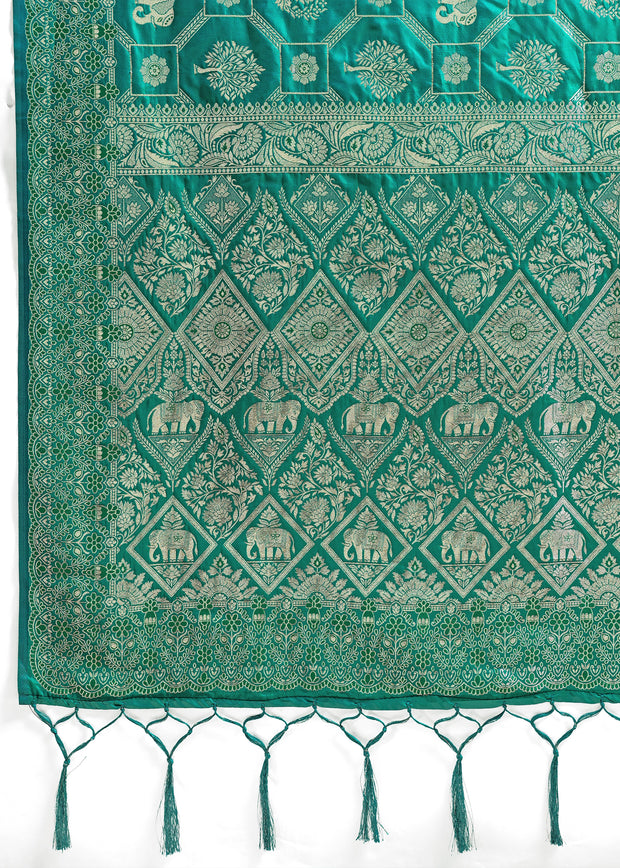 Antique Green Woven Banarasi Silk Saree