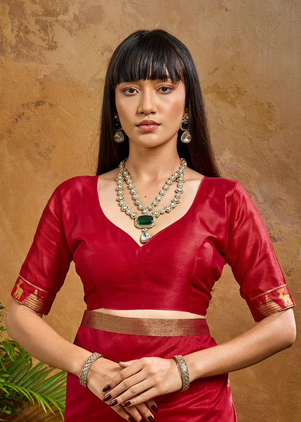Ruby Red Woven Banarasi Silk Saree