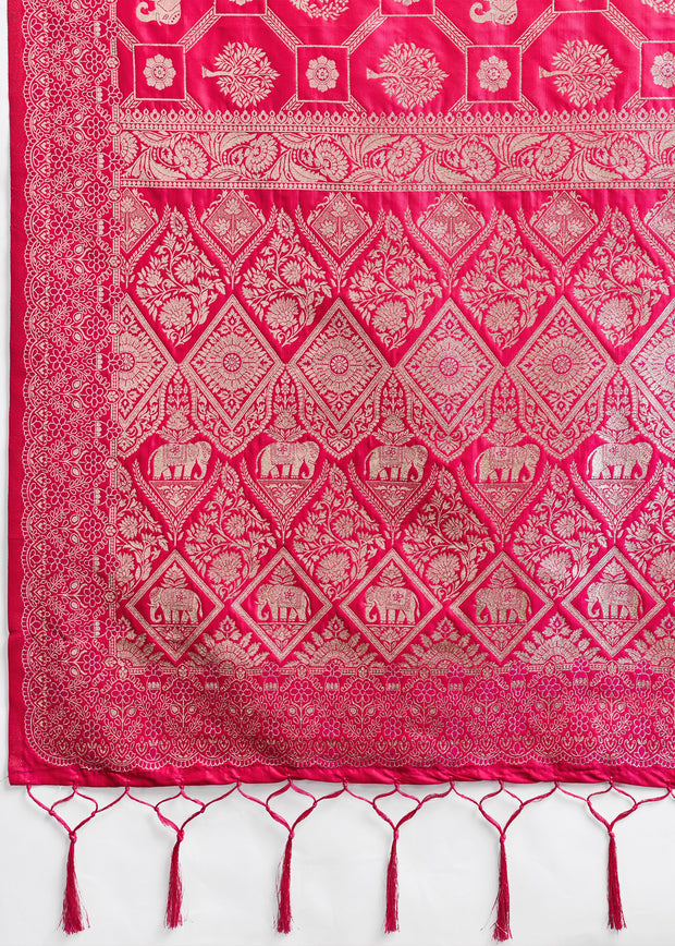 Fuchsia Pink Woven Banarasi Silk Saree