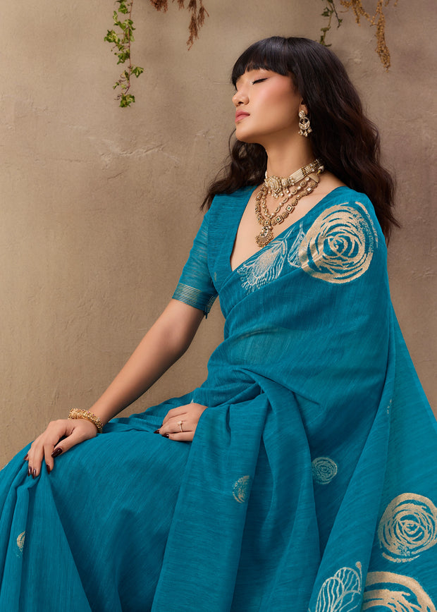 Swedish Blue Woven Soft Silk Saree