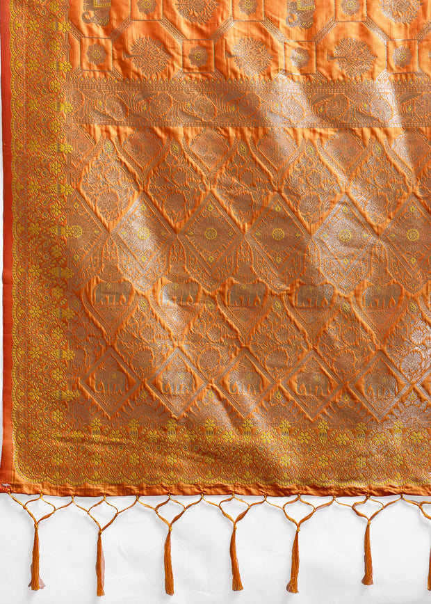 Jaffa Orange Woven Banarasi Silk Saree