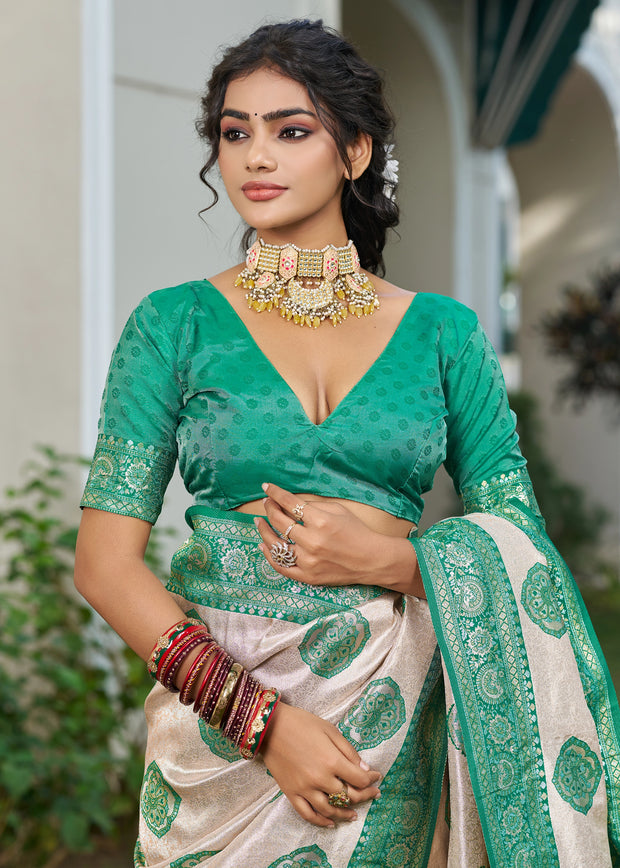 Mint Green Woven Banarasi Silk Saree