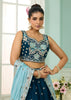 Teal Blue Georgette Embroidered Sequins Lehenga Set