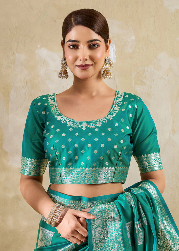 Teal Green Woven Banarasi Silk Saree